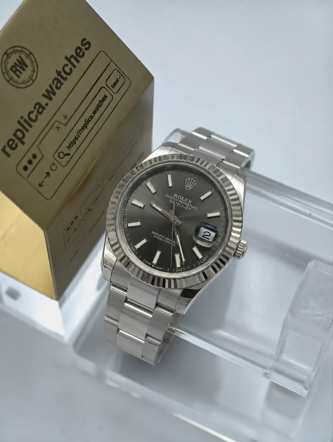 Replica Rolex Datejust 41 M126334-0013 41mm Slate Sunburst Dial Fluted Bezel Oyster 3235 Watch VS Factory