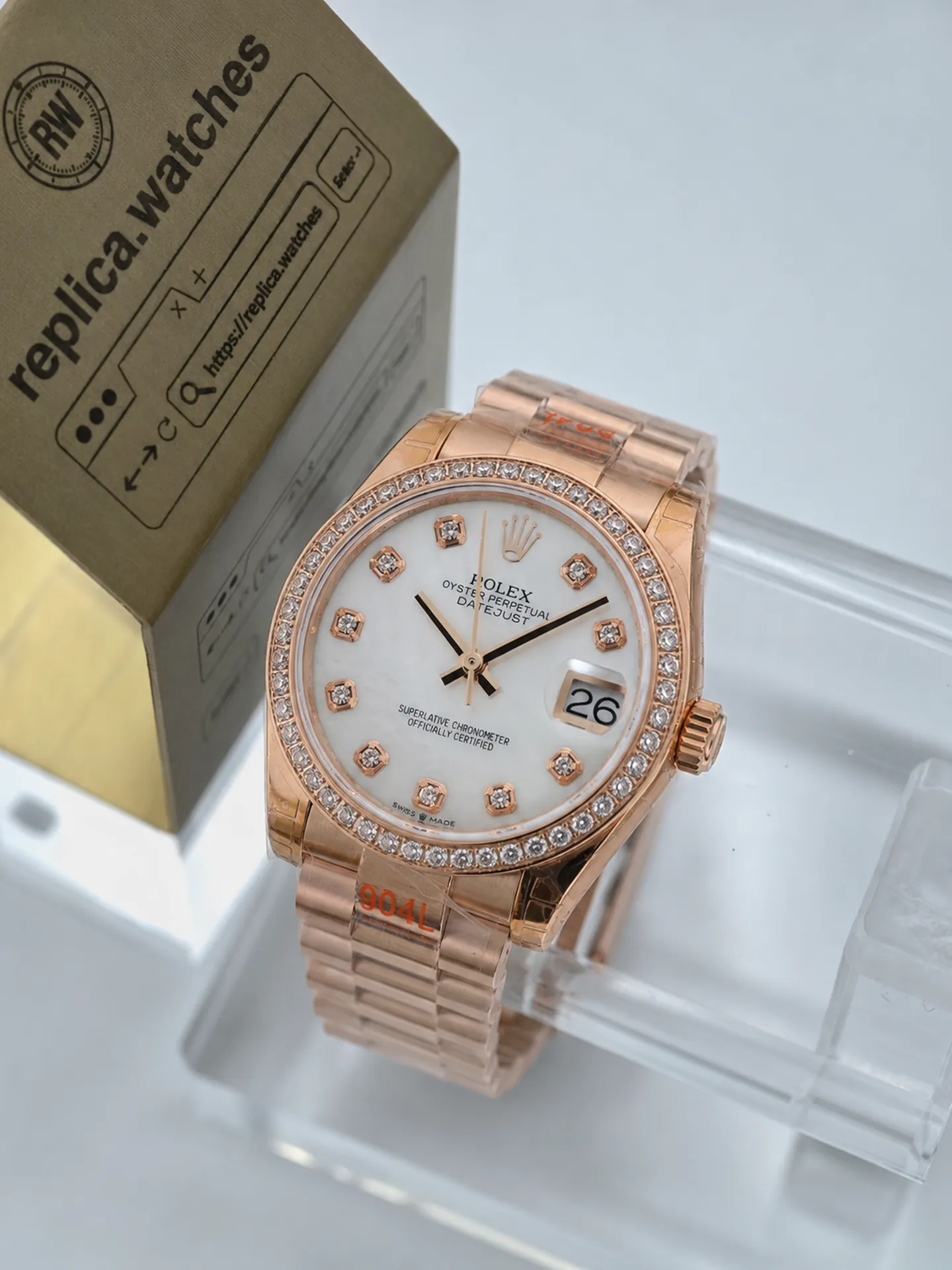 Replica Rolex Datejust M278285RBR-0005 Mother of Pearl Diamond Dial 31mm Everose Gold GS Factory Watch