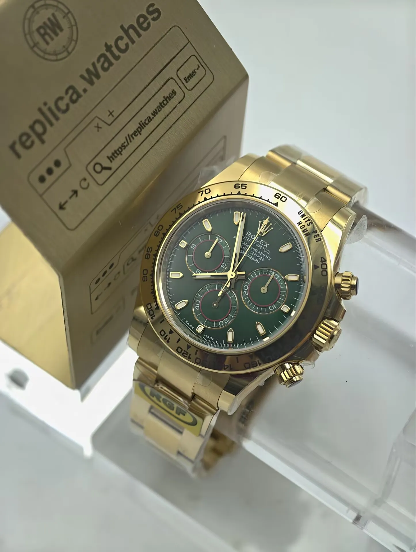 Replica Rolex Daytona John Mayer M116508-0013 Green Dial 43mm Yellow Gold Heavy Version RG Factory Watch