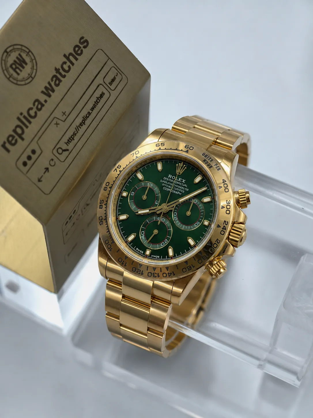 Replica Heavy Rolex Daytona M116508-0013 40mm Green Gold Dial 904L Steel 4130 Movement Chronograph Watch VS Factory
