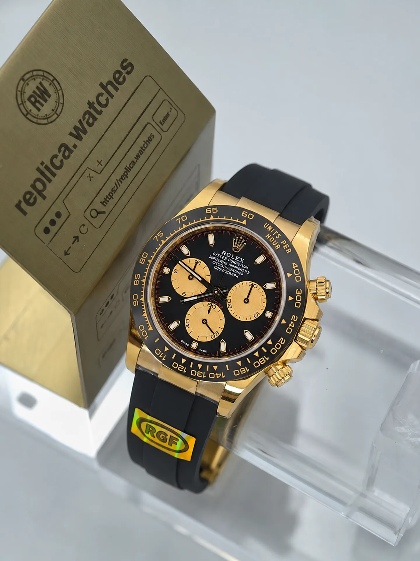 Replica Rolex Daytona M116518LN-0047 Black Dial 40mm Yellow Gold Oysterflex Heavy Version Watch