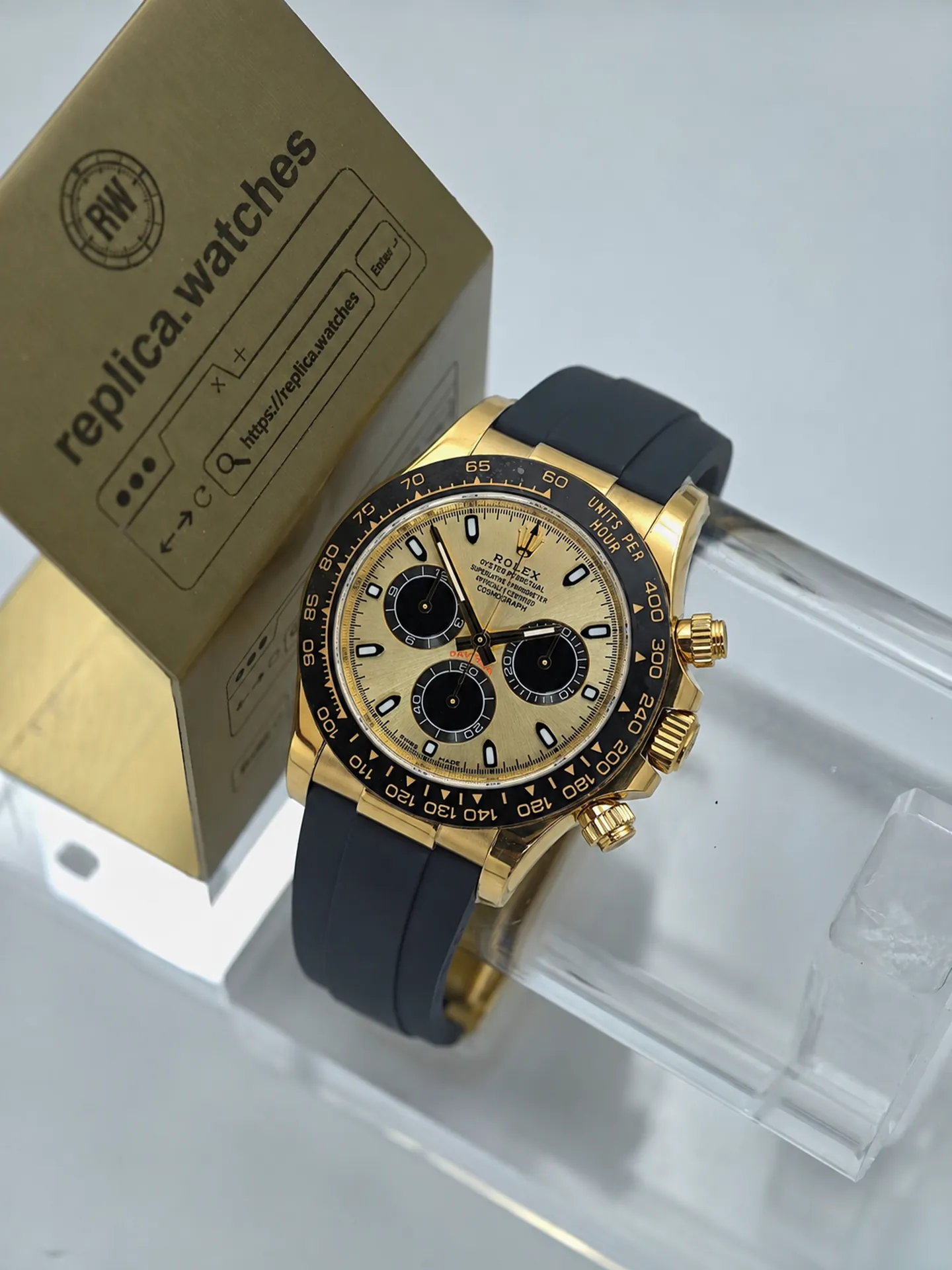 Replica Rolex Daytona M116518LN-0048 Champagne Dial 40mm Yellow Gold Oysterflex Clean Factory Watch