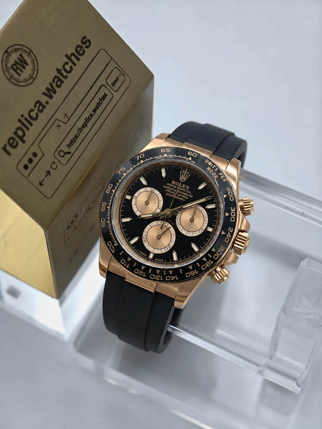 Replica Heavy Rolex Daytona M126515LN-0002 40mm Black Champagne Dial Rose Gold Oysterflex 4131 Watch VS Factory