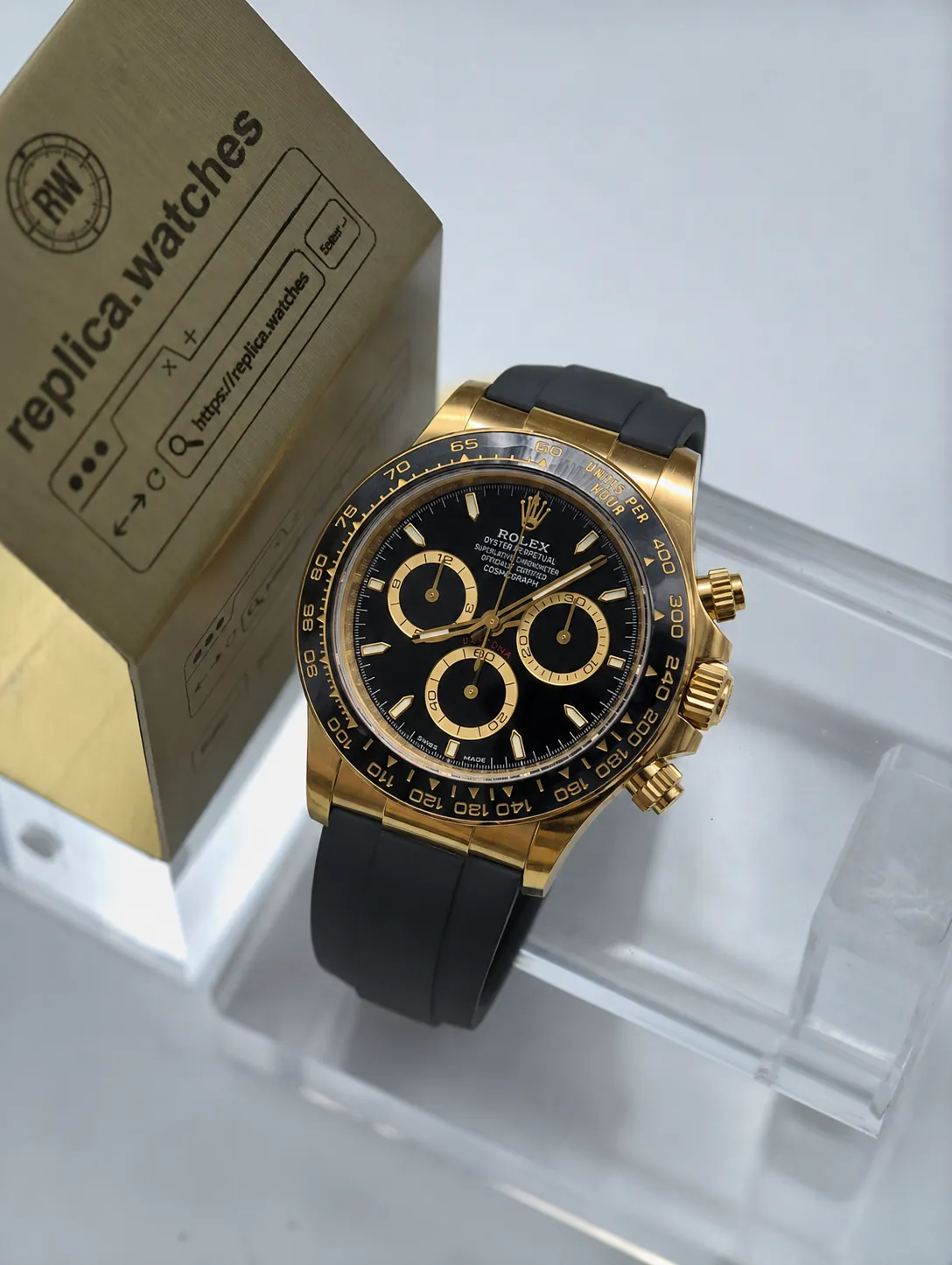 Super Clone Heavy Rolex Daytona M126518LN-0008 Black Gold Ceramic Bezel 4131 Oysterflex Watch VS Factory