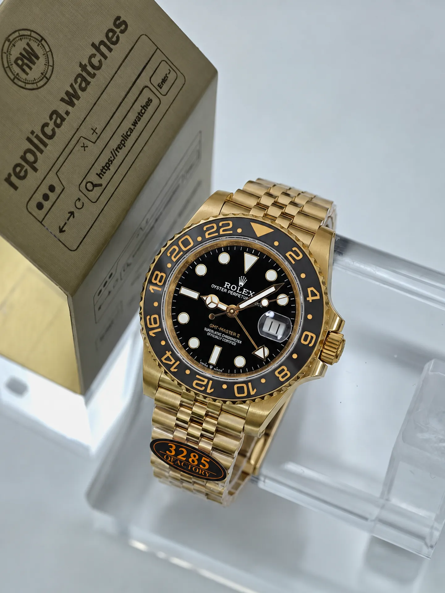 Replica Rolex GMT-Master II M126718GRNR-0001 Black Dial 40mm Yellow Gold Heavy Version Q Factory Watch