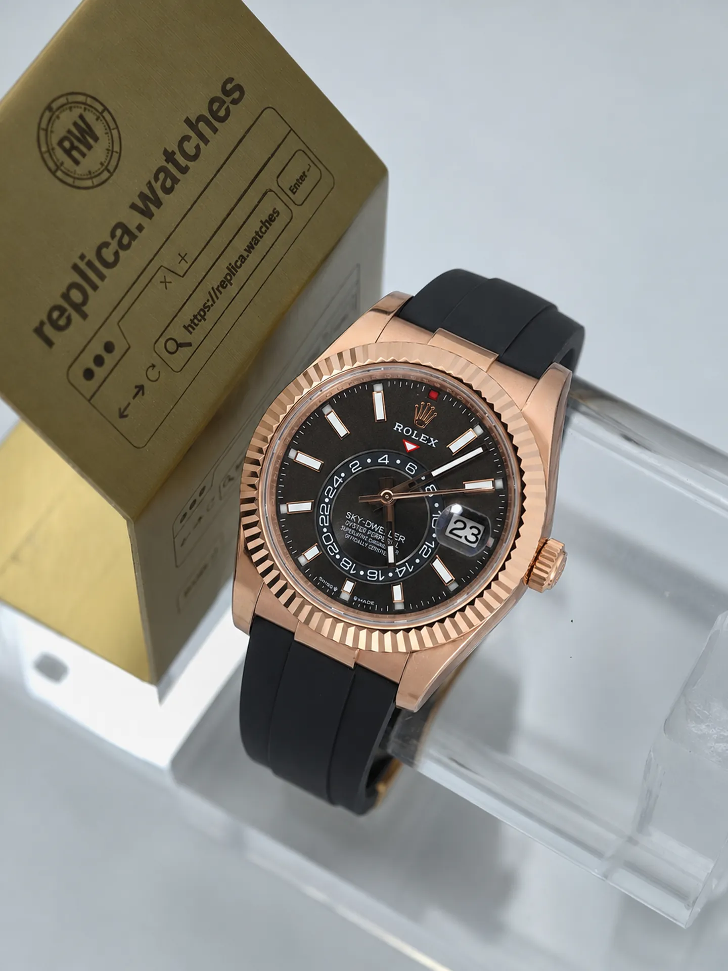Replica Rolex Sky-Dweller M326235-0005 Chocolate Dial 42mm Everose Gold Heavy Version Z Factory Watch