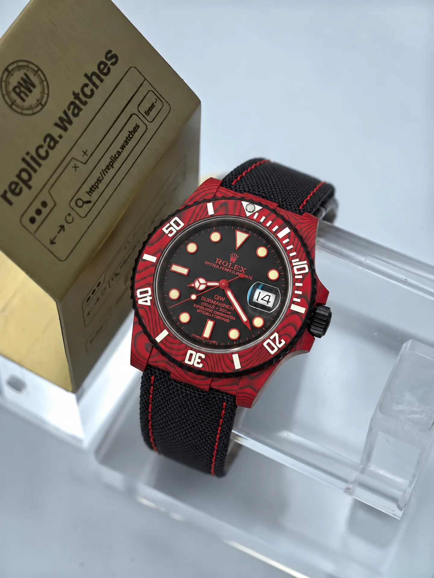 Replica Rolex Submariner DiW Red Devil Carbon Fiber 40mm Black Strap Watch