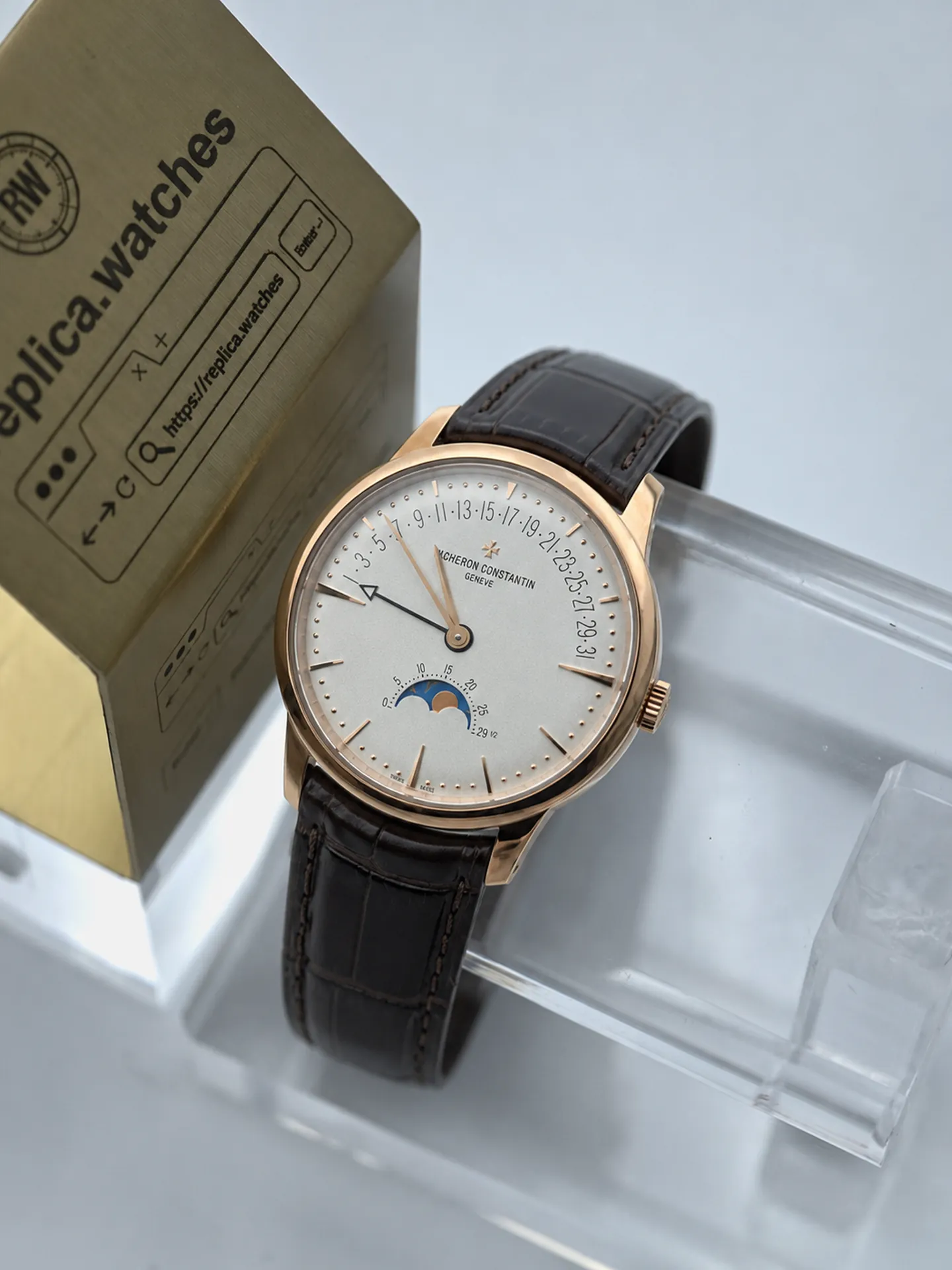 Replica Vacheron Constantin Traditionnelle 4010U/000R-B329 Moon Phase Retrograde Date 42.5mm Rose Gold Watch