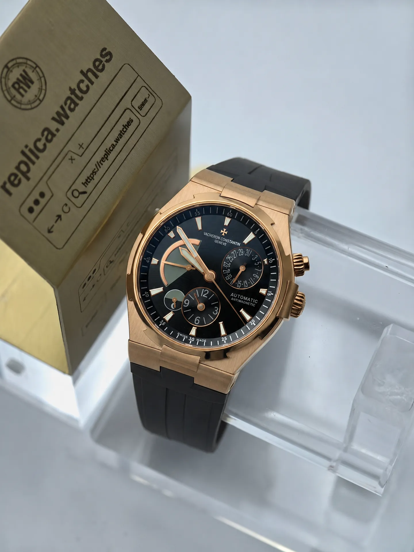 Replica Vacheron Constantin Overseas 47450 Black Dial 42mm Rose Gold TWA Factory Watch