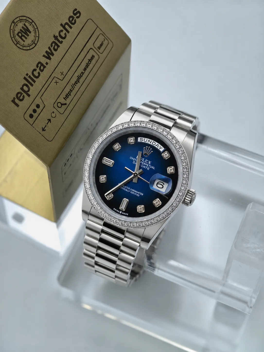 Rolex Day-Date M128349RBR-0082 3255 Movement 36mm 904L Steel Gradient Blue Luxury Replica Watch