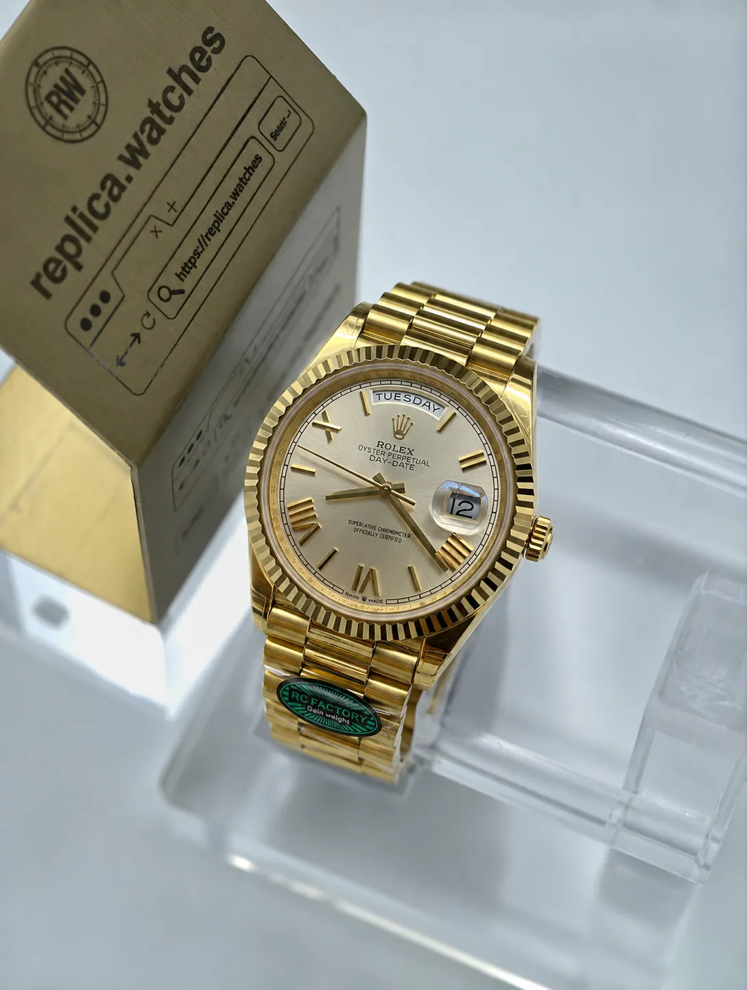 Rolex Day-Date M228238-0006 40mm 3255 Movement RC Champagne Dial Weighted Replica Watch