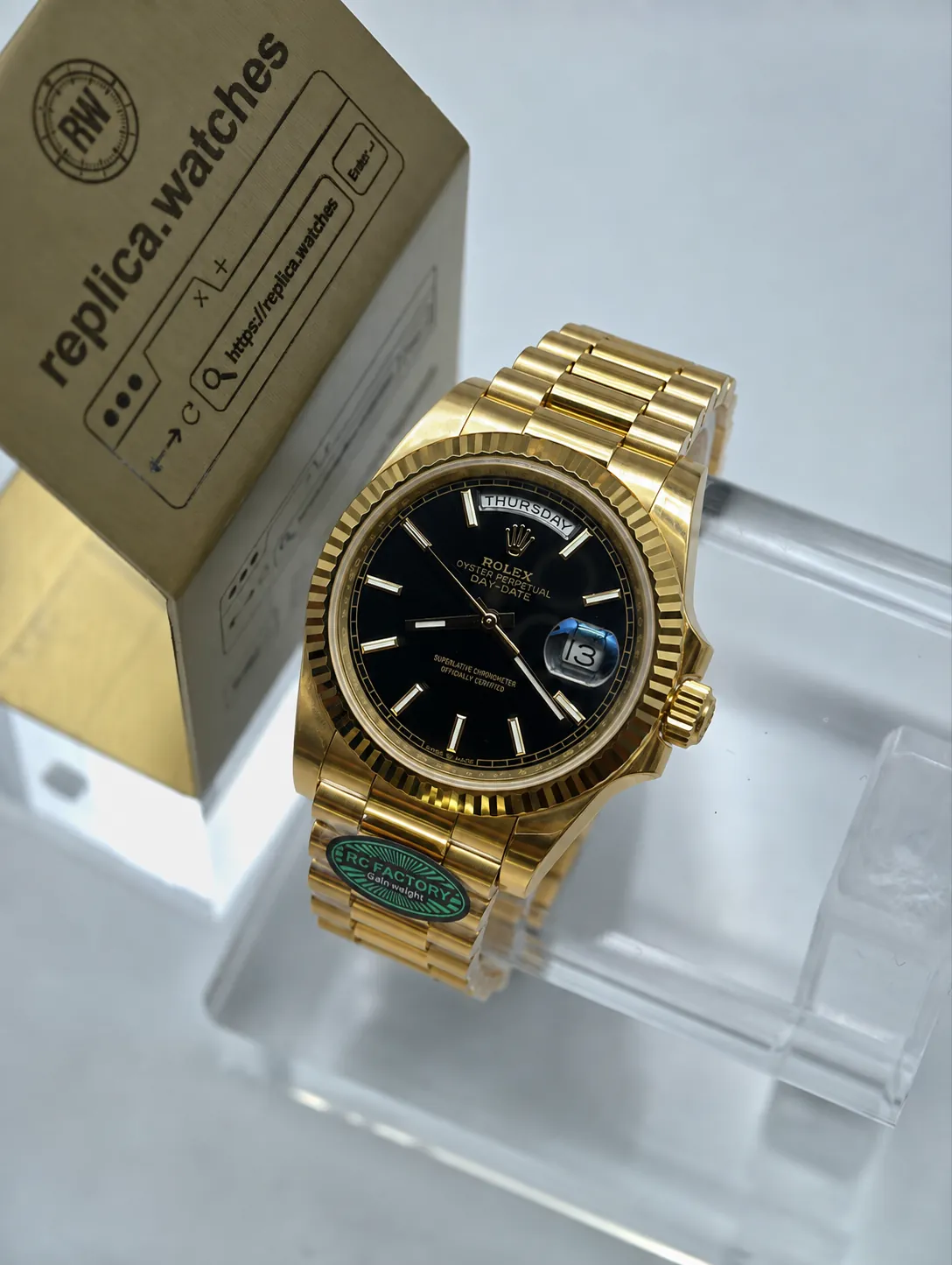 Rolex Day-Date M228238-0067 40mm 3255 Movement RC Black Dial Weighted Replica Watch