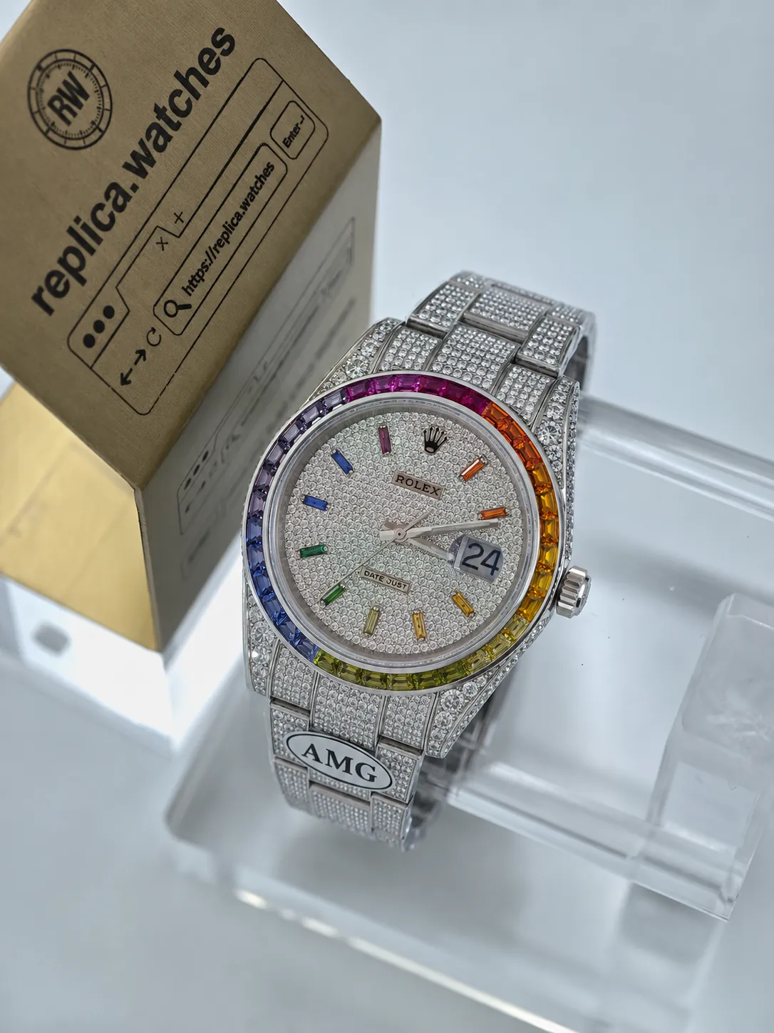 Rolex Datejust 126300 41mm 3235 Movement Rainbow Gemstone Diamond Replica Watch