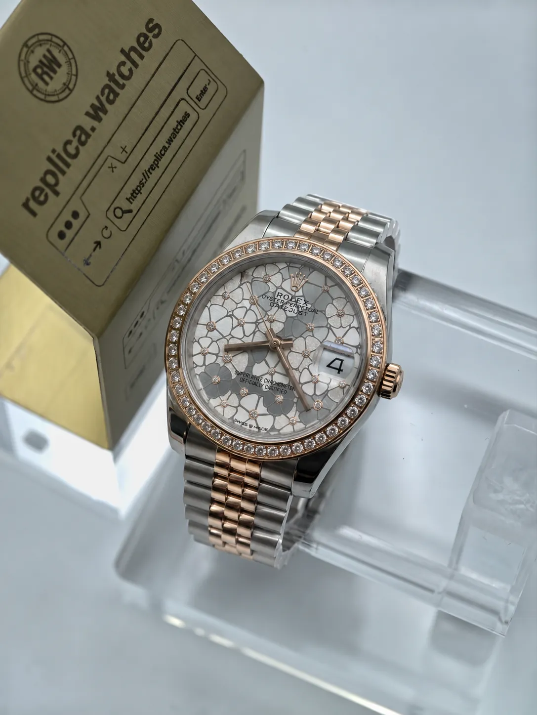 Rolex Datejust 278381RBR-0032 31mm 2236 Movement Silver Floral Dial Diamond Replica Watch
