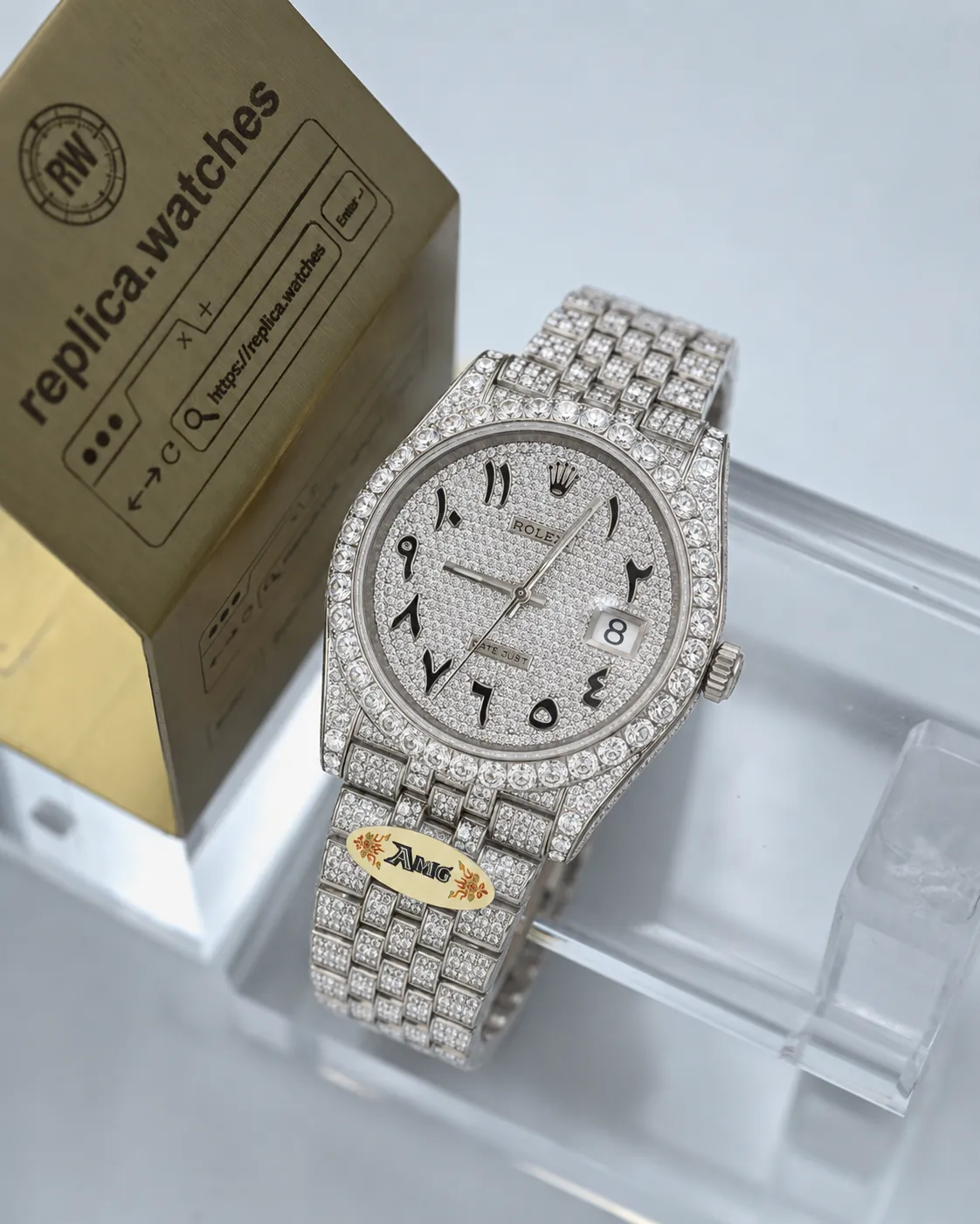 Rolex Datejust AMG Replica Automatic Movement 41mm Arabic Numeral Pavé Dial Jewelry Watch