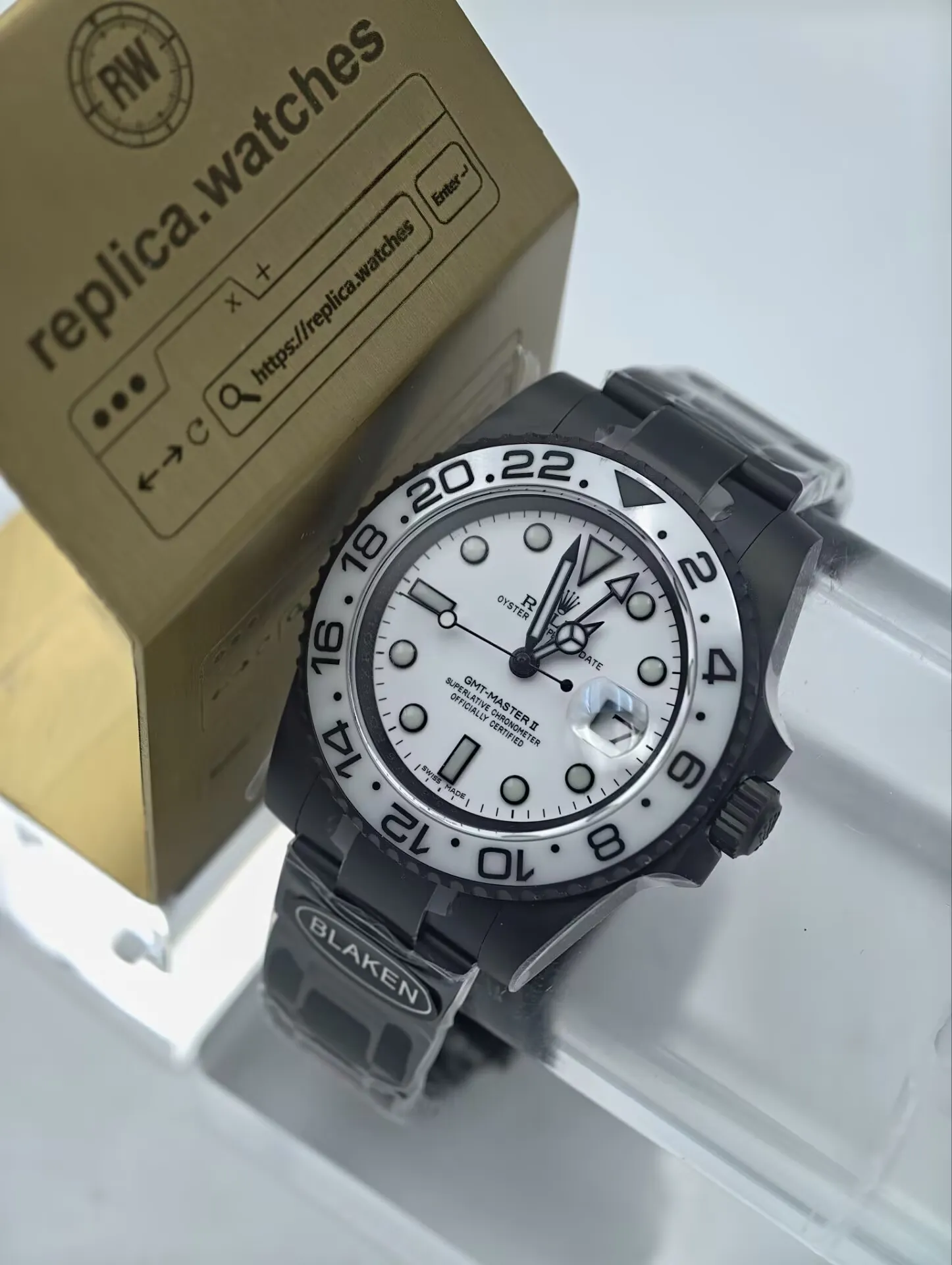 Rolex GMT-Master II 116710 40mm Black PVD White Travel Replica Watch
