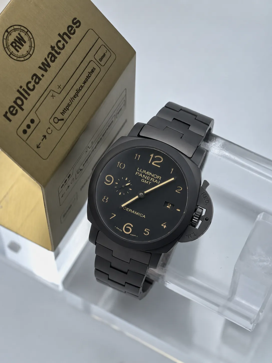 Panerai Luminor 1950 PAM00438 44mm P.9001/B Movement All-Black Luxury GMT Super Clone Watch
