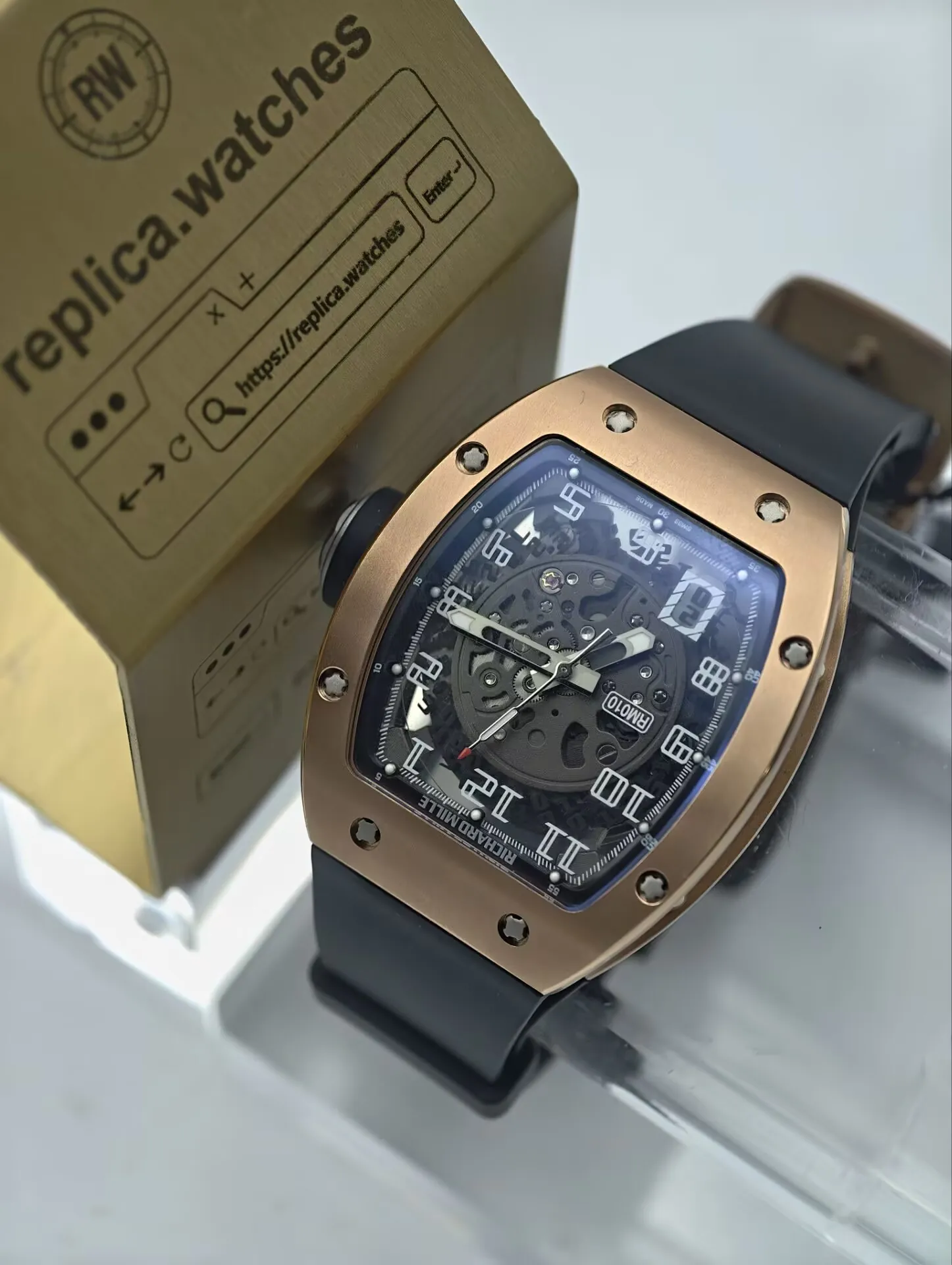 Richard Mille RM 010 Automatic Rose Gold Skeleton Super Clone Racing Watch