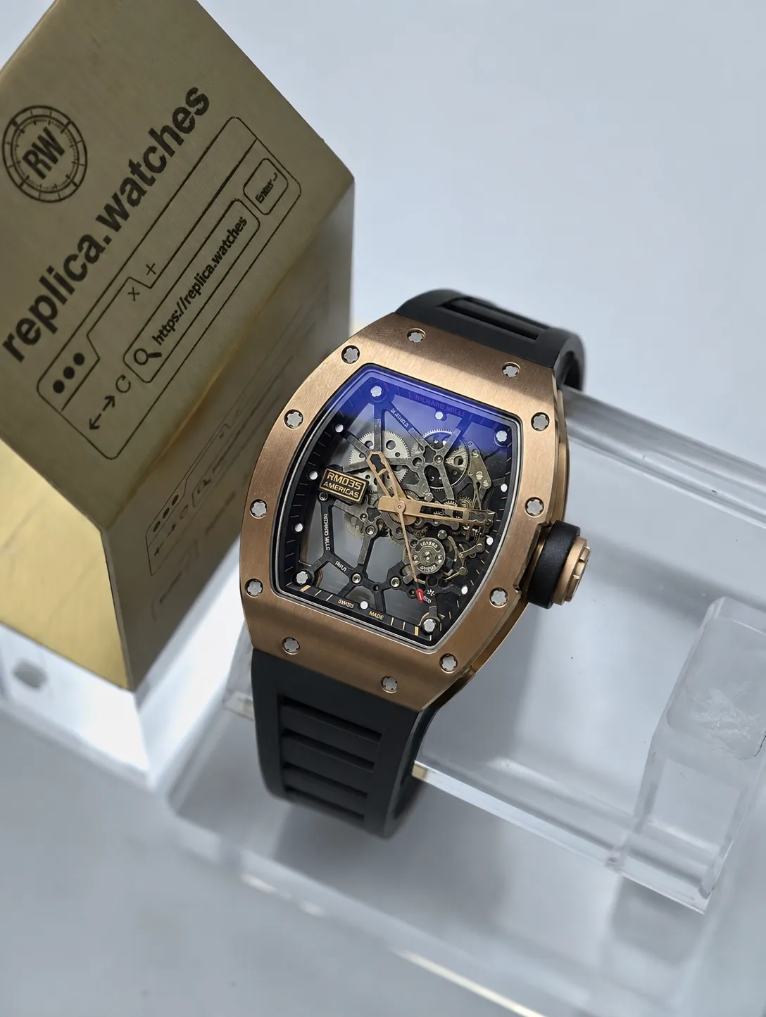 Richard Mille RM 035 Free Sprung 40mm Rose Gold Openworked Sports Replica Watch