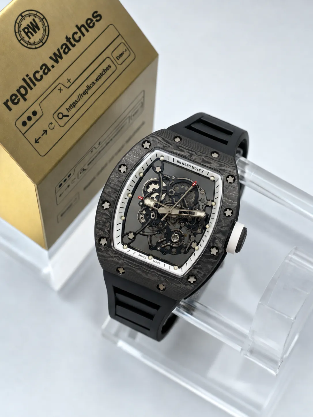 Richard Mille RM 055 49.90x42.70mm Carbon Fiber Openworked Sports Super Clone Watch