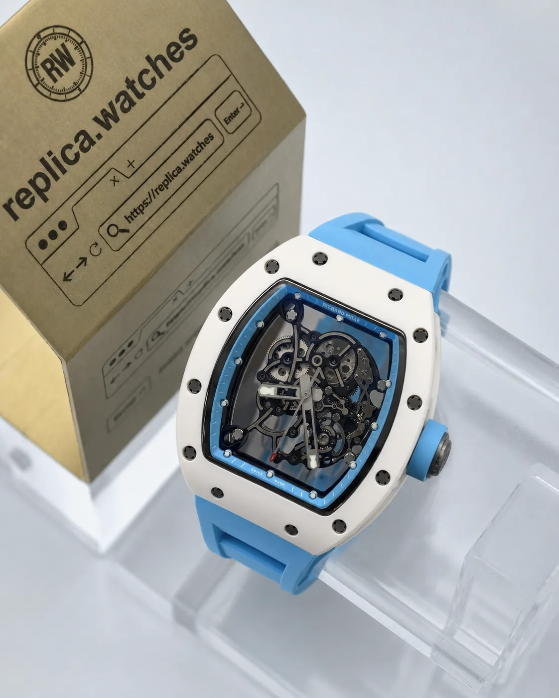 Richard Mille RM 055 RMUL2 Movement 49.90x42.70mm BBR White Blue Openworked Super Clone Watch