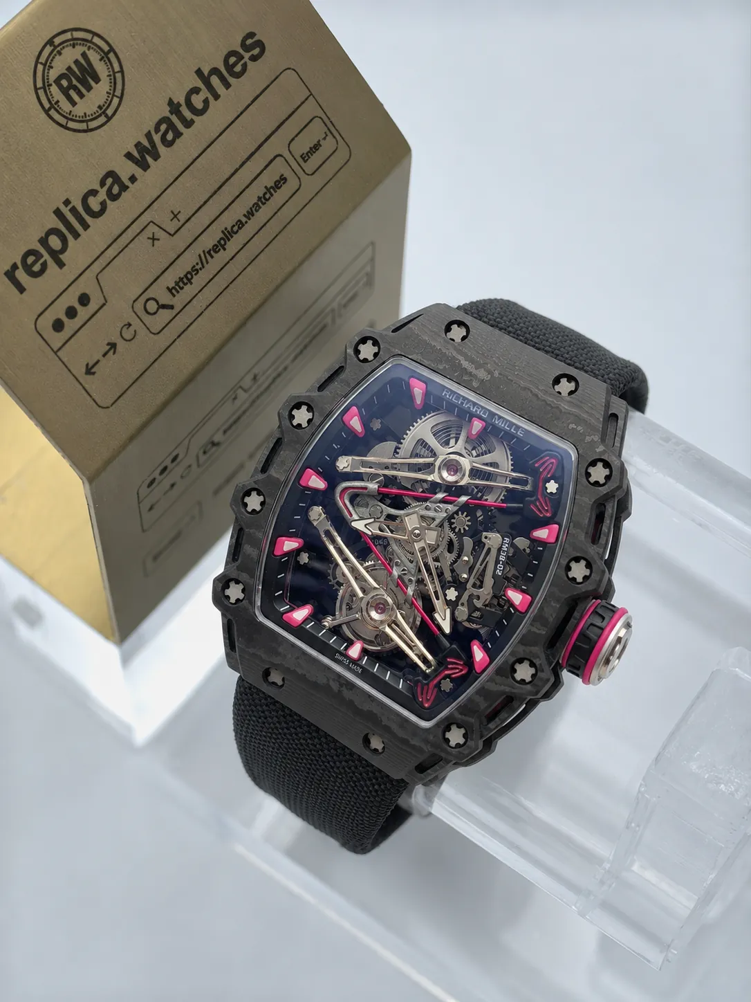 Richard Mille RM 38-02 Automatic Movement 42mm Fluorescent Pink Skeleton Super Clone Watch