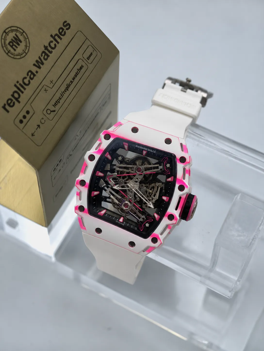 Richard Mille RM 38-02 Bubba Watson Tourbillon 43mm Futuristic White Pink Super Clone Watch