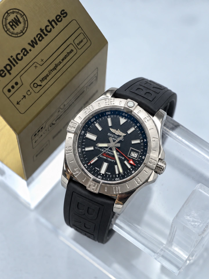 Breitling Avenger II GMT A32390111B1S1 Super Clone Watch 43mm Black Dial Rubber Strap Clone Cal.32 GMT Movement