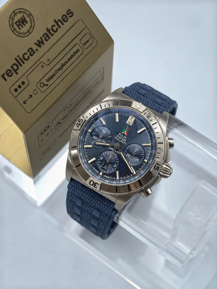 Breitling Chronomat B01 42 AB01344A1C1A1 Clone Watch Deep Blue Sunray Dial Automatic Chronograph Blue Rubber Strap