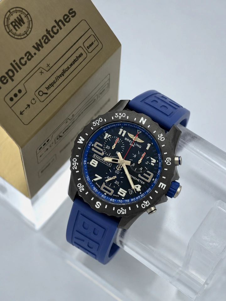 Breitling Endurance Pro Blue X82310D51B1S1 Super Clone Watch 44mm Carbon Fiber Case Blue Rubber Strap