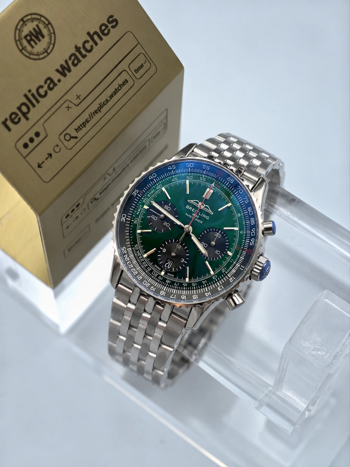 Breitling Navitimer B01 Chronograph 46 AB0137241L1A1 Clone Watch Dark Green Dial Steel Bracelet Cal.B01