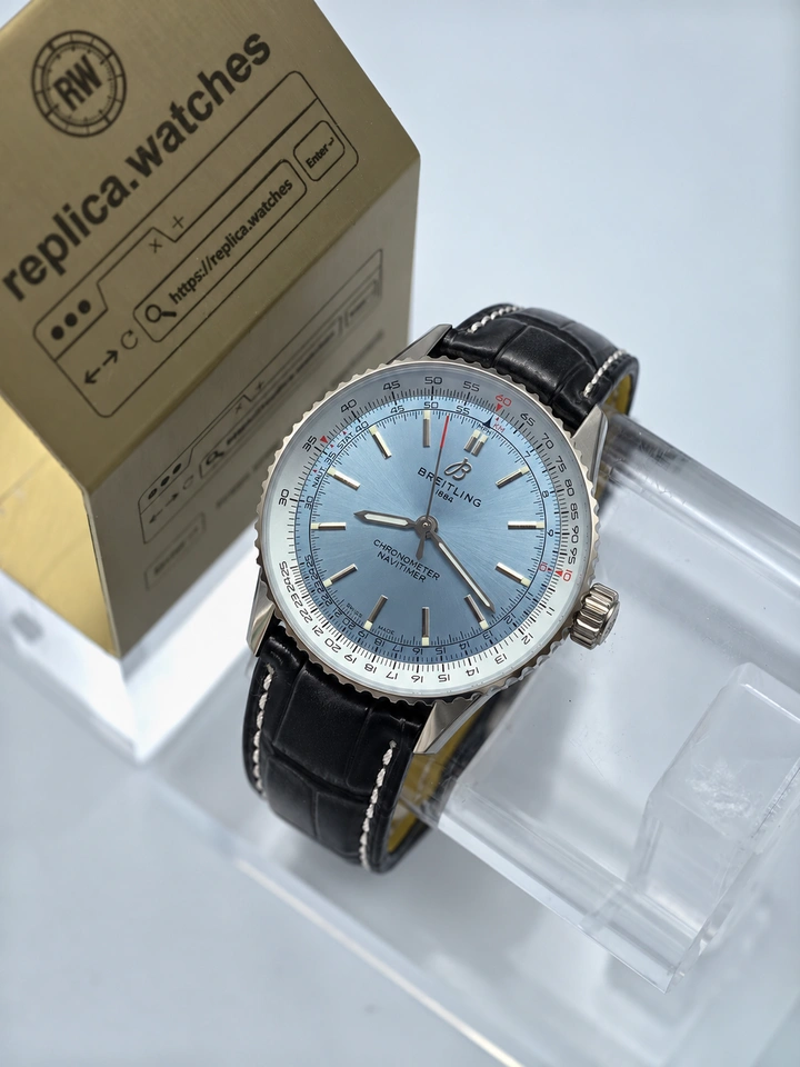 Breitling Navitimer Automatic 41 A17329171C1P1 Ice Blue Dial Clone Watch Black Leather Strap Super Clone Cal.17