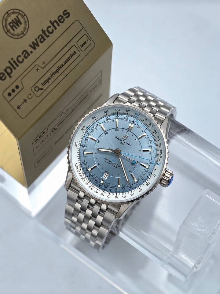 Breitling Navitimer GMT 41 A32310171C1A1 Clone Watch Ice Blue Dial Steel Bracelet Super Clone Cal.32 Movement