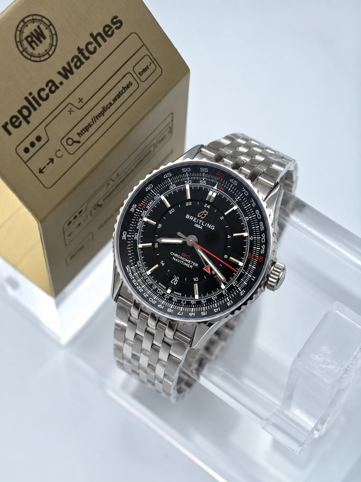 Breitling Navitimer Automatic GMT 41 A32310251B1A1 Super Clone Watch Black Dial Steel Bracelet Clone Cal.32 GMT Movement