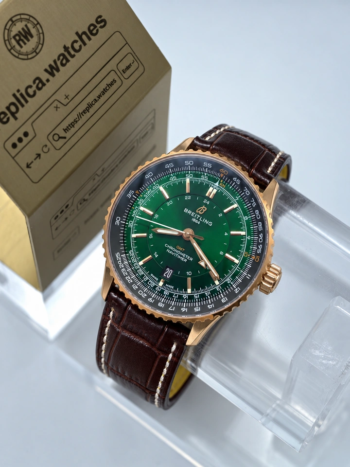 Breitling Navitimer Automatic GMT 41 R32310251L1P1 Clone Watch Green Sunburst Dial Rose Gold Tone Clone Cal.32