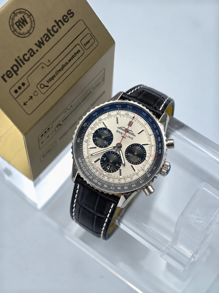 Breitling Navitimer B01 Chronograph 43 AB0138241G1P1 Automatic Silver Dial Black Leather 1:1 Clone Watch