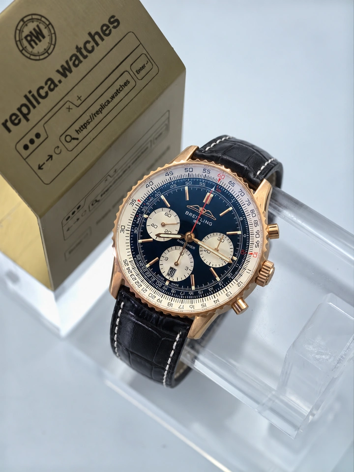 Breitling Navitimer RB0138211B1P1 Clone Watch 43mm Black Dial Rose Gold Steel Case Super Clone Cal.B01