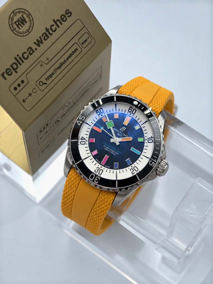 Breitling Superocean Automatic 42 A17375211B2S4 Super Clone Watch Black Dial Yellow Rubber Strap Clone Cal.17