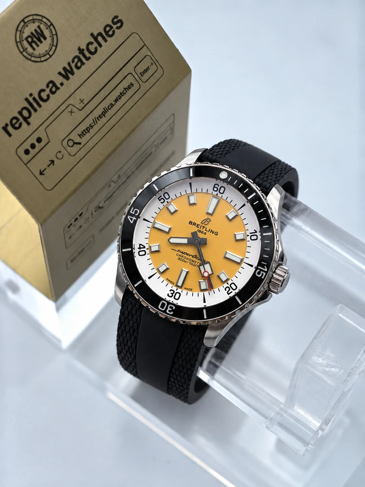 Breitling Superocean Automatic 42 A17375211I1S1 Super Clone Watch Yellow Dial Black Ceramic Bezel Clone Cal.17 Movement