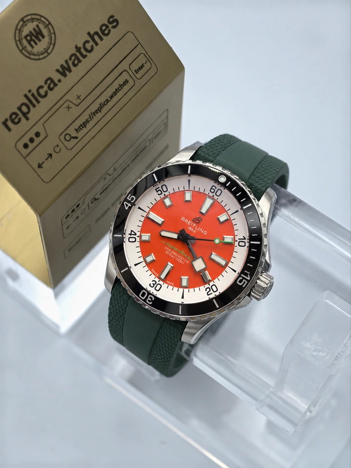 Breitling Superocean Automatic 42 Kelly Slater A173751A1O1S1 Orange Red Dial Green Rubber Strap Super Clone Watch