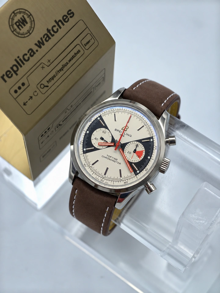 Breitling Top Time A23310121G1X1 Clone Watch 41mm Zorro Dial Automatic Chronograph Brown Leather Strap Super Clone