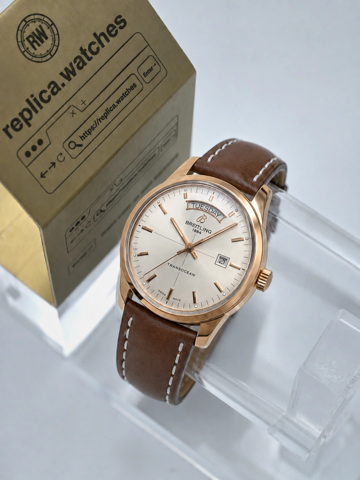 Breitling Transocean Day & Date R45310121G1P1 Super Clone Watch Silver Dial Rose Gold Plated Steel Clone Cal.45