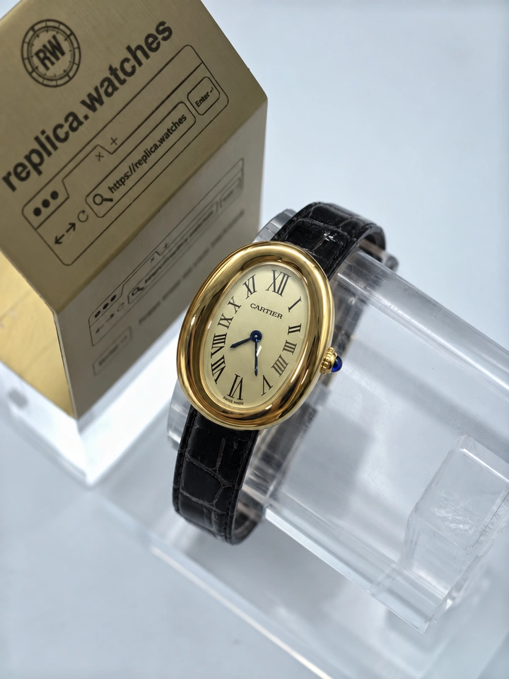 Cartier Baignoire WGBA0042 Super Clone Watch 31x23mm Silver Dial Gold Plated Case Black Leather Strap Quartz