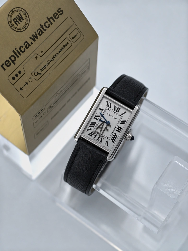 Cartier Tank Must WSTA0042 Super Clone Watch Silver Dial Black Roman Numerals Stainless Steel Case Leather Strap