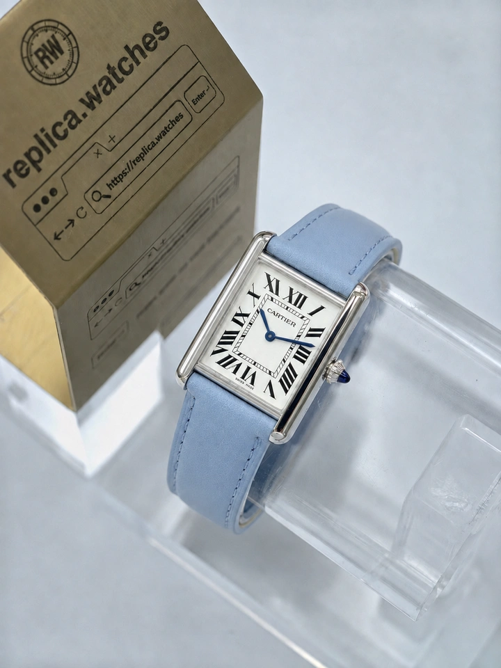 Cartier Tank Must WSTA0062 1:1 Clone Watch White Roman Dial Blue Strap Super Clone Quartz Timepiece