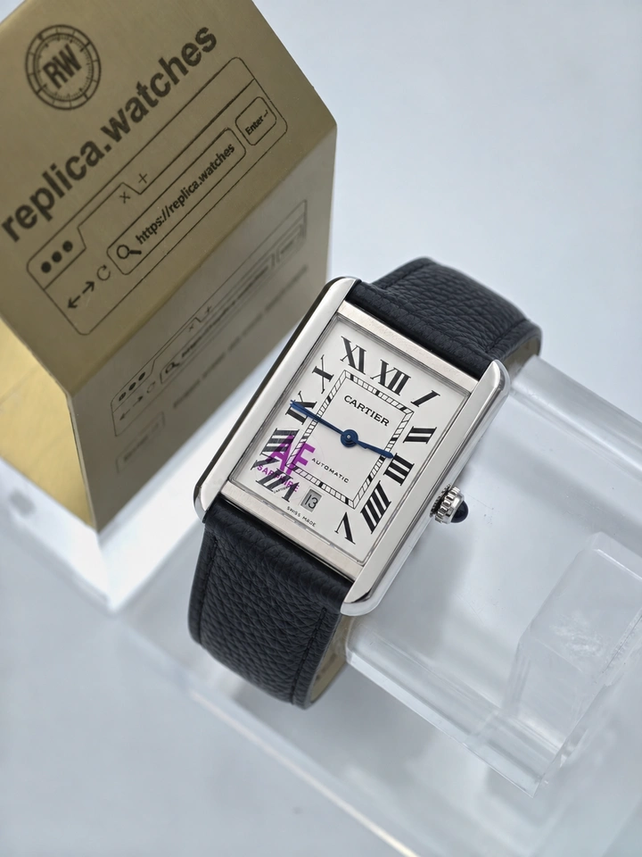 Cartier Tank Solo XL WSTA0029 Silver Dial Automatic Super Clone Watch with Sapphire Crystal Leather Strap