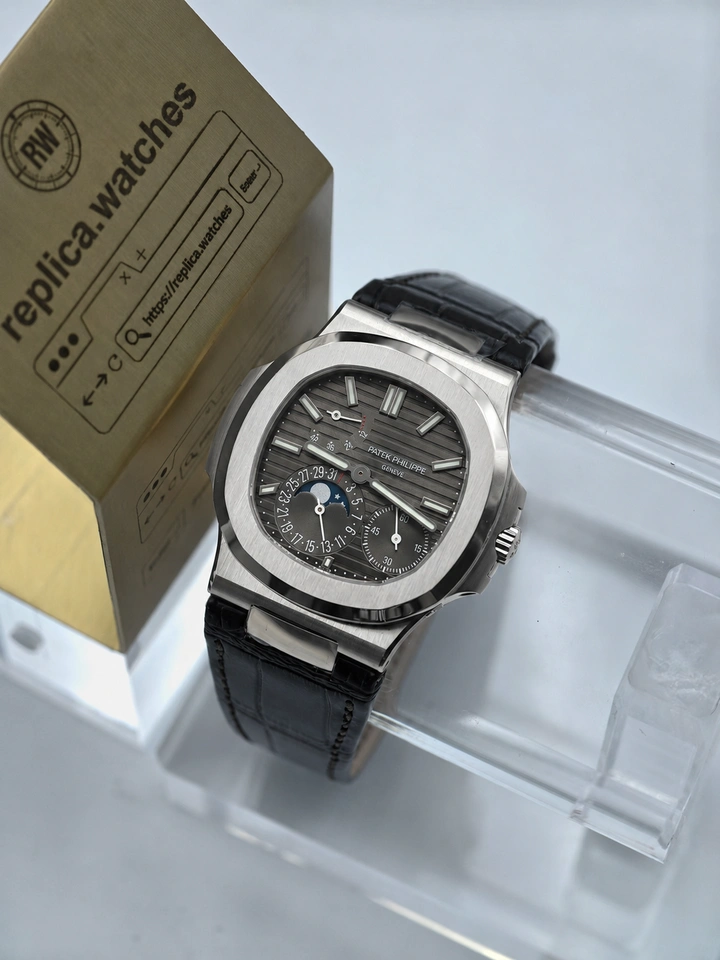 Patek Philippe Nautilus 5712G-001 Super Clone Watch 40mm Grey Dial Black Calfskin Strap Clone Caliber 240 PS IRM C LU