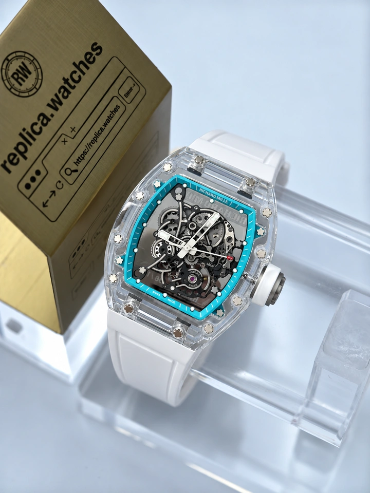 Richard Mille RM 055 Bubba Watson Sapphire Crystal Blue Transparent Case Clone Watch RMUL2 Skeleton Movement