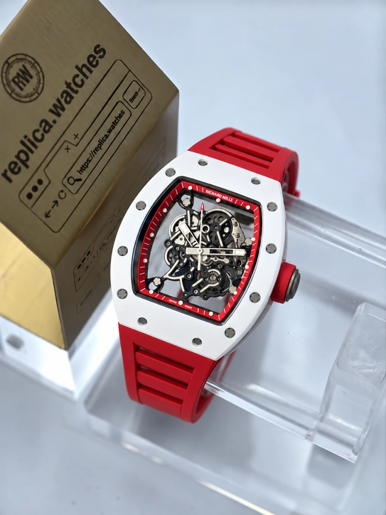 Richard Mille RM 055 Bubba Watson Red White Edition Clone Watch White Ceramic Skeleton RMUL2 Manual Movement