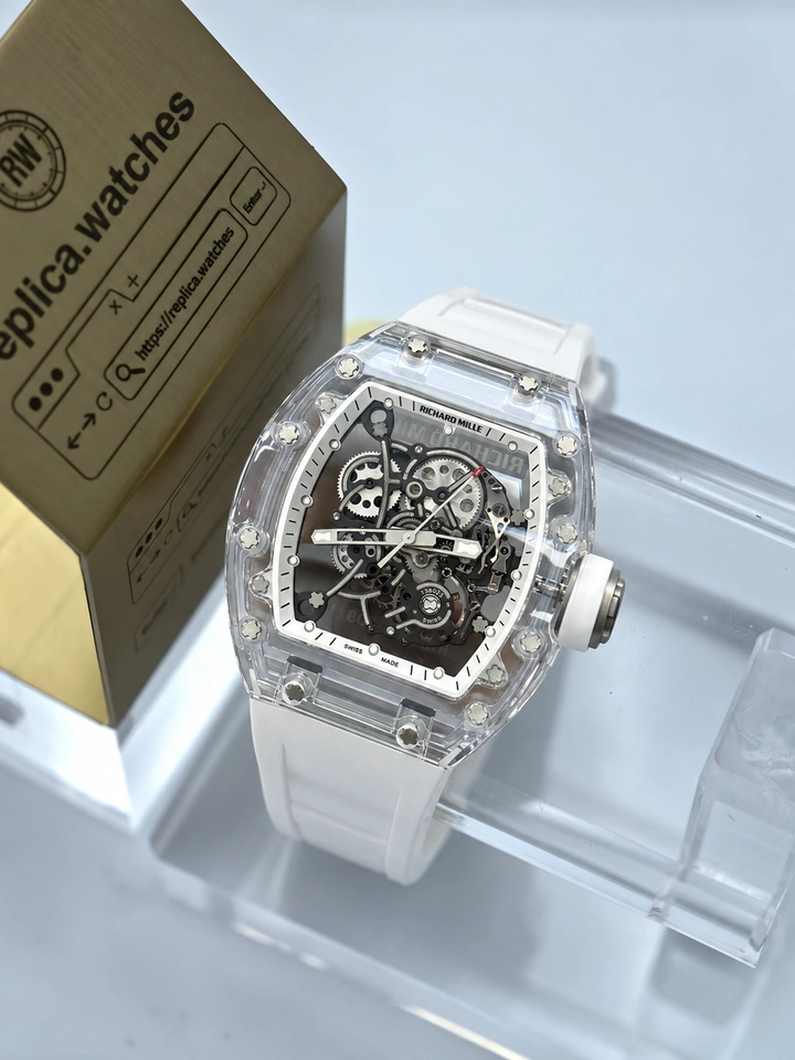 Richard Mille RM 055 Bubba Watson Transparent Sapphire Case Clone Watch RMUL2 Skeleton Manual Movement